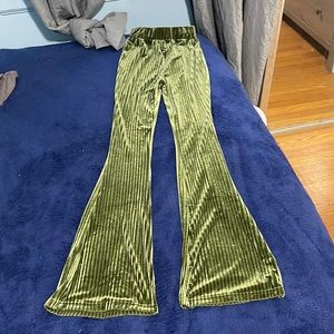 Shein Forest Green Velvet Dress Up Flare Pants